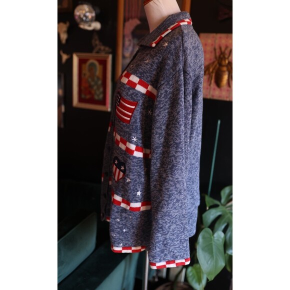 Vintage Americana Flag Red White & Blue Patriotic Inauguration Cardigan Sweater - Picture 9 of 12